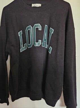 Zenana Outfitters Black Crewneck Sweatshirt with Teal LOCAL Graphic